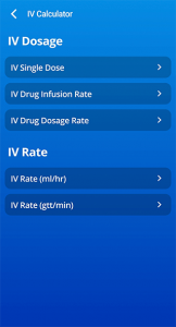 IV Calc screen: IV Dosage and IV Rate